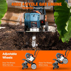 SENIX 4QL 4-Cycle Gas Powered Tiller Cultivator, 46cc Full Crank Engine, 15-Inch Tilling Width, 8-Inch Tilling Depth, Easy Start, Foldable Handles for Compact Storage (TL4QL-L1)