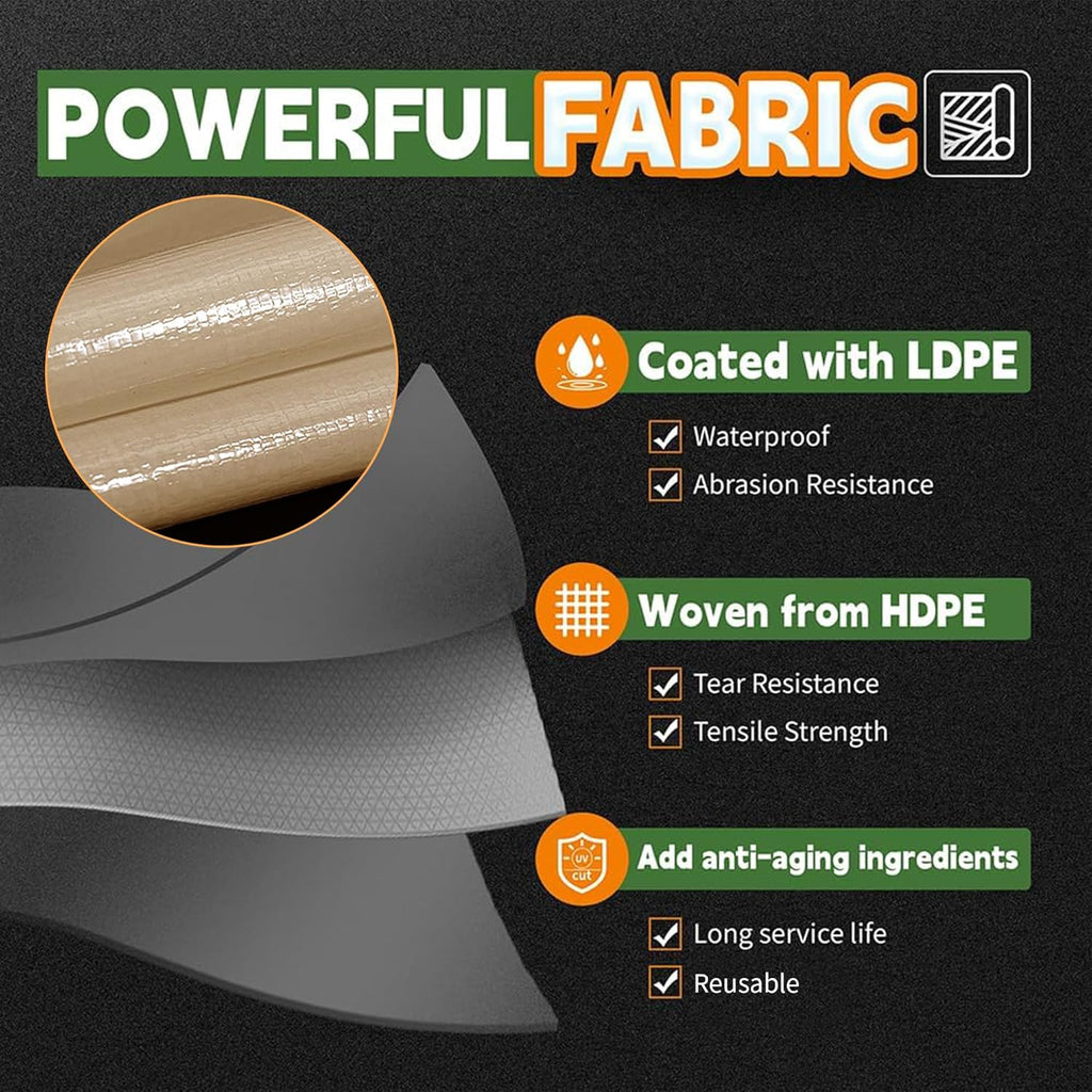 RAINDEWAY 20x30 Feet Heavy Duty Tarp,12 Mil Tan Waterproof Poly Tarp Cover,UV Resistant,Weatherproof,Durable,Multipurpose Tarps with Grommets and Reinforced Edges