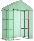 Outsunny 5' x 2.5' x 6.5' Mini Walk-in Greenhouse Kit, Portable Green House with 3 Tier Shelves, Roll-Up Door, and Weatherized PE Cover for Backyard Garden, Green