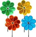 4PCS Flower Wind Spinner Sparkly Lawn Pinwheel 11.8 inch Colorful Green Yellow Orange Light Blue Garden Windmill for Garden, Party, Outdoor, Yard Decor