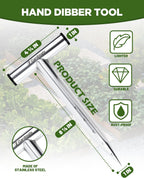 Stainless Steel Hand Dibber with Depth Markings & T-Handle, Rust-Resistant Bulb Planter Tool for Seeds, Seedlings & Bulbs – Ergonomic Design for Garden & Lawn