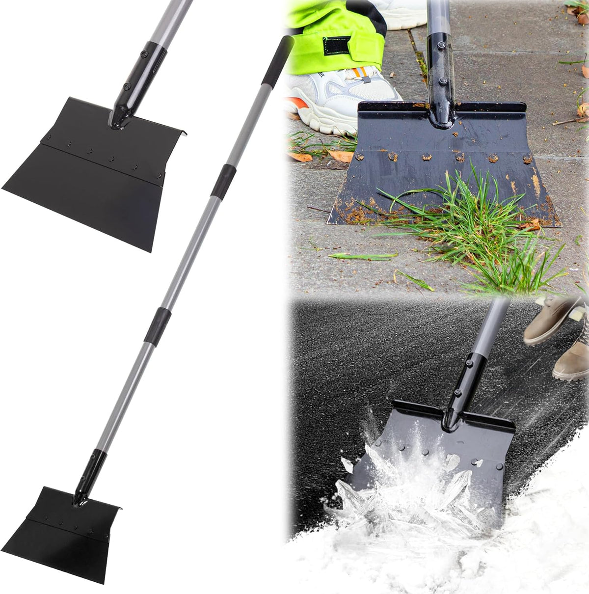Suchtale 54 Inch Heavy Duty Snow Shovel and Ice Scraper with Adjustable Long Handle, Multifunctional Floor Scraper Tool for Driveway, Sidewalk, Garden and Outdoor Cleaning