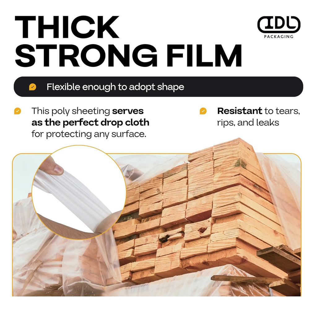 Plastic Sheeting 4 mil, 16' x 50' (800 sq. ft.) - Semi-Clear LDPE Film Roll - Roll of Plastic Sheeting for Painting, Construction, Drop Cloth - Painters Plastic Roll foк Vapor Barrier by IDL Packaging