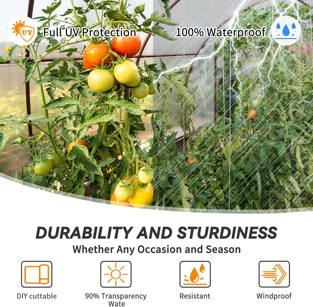 12x50 Ft Clear Greenhouse Film Plastic Sheeting, Greenhouse Polyethylene Plastic Film 6 mil Thickness Replacement Cover, UV Resistant, Plant Covers Freeze Protection for Windproof Frost& Dust Proof