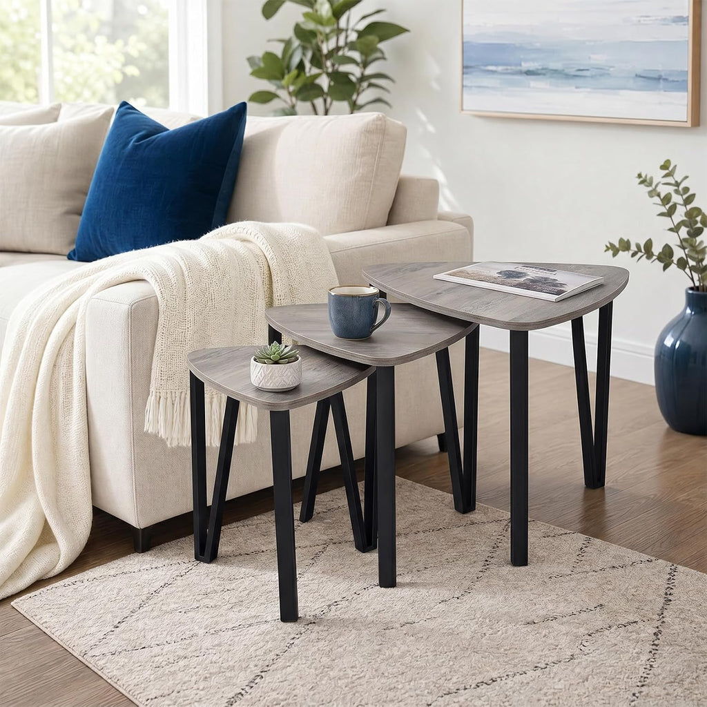 Nesting Coffee Tables Set of 3,Triangle Rustic Industrial Side End Tables for Home