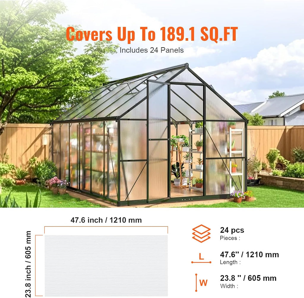 VEVOR 24 Pack Polycarbonate Greenhouse Panels, 2' X 4' X 0.16'' Roof Panels Sheets, Waterproof UV Protected Corrugated Plastic Roofing, Impact Resistance Clear Roofing Sheets for Greenhouse/Garden