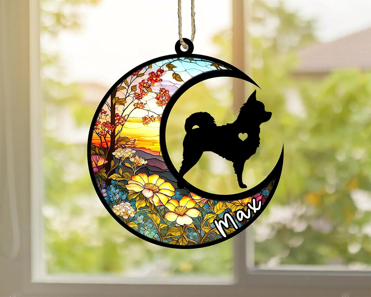 Personalized Dog Memorial, Custom Name Chihuahua Long Haired Dog Christmas Ornament with Name, Custom Breeds, Pet Loss Light Catcher, Gifts for Lovers Loss of Pet Sympathy on Mothers Day Christmas