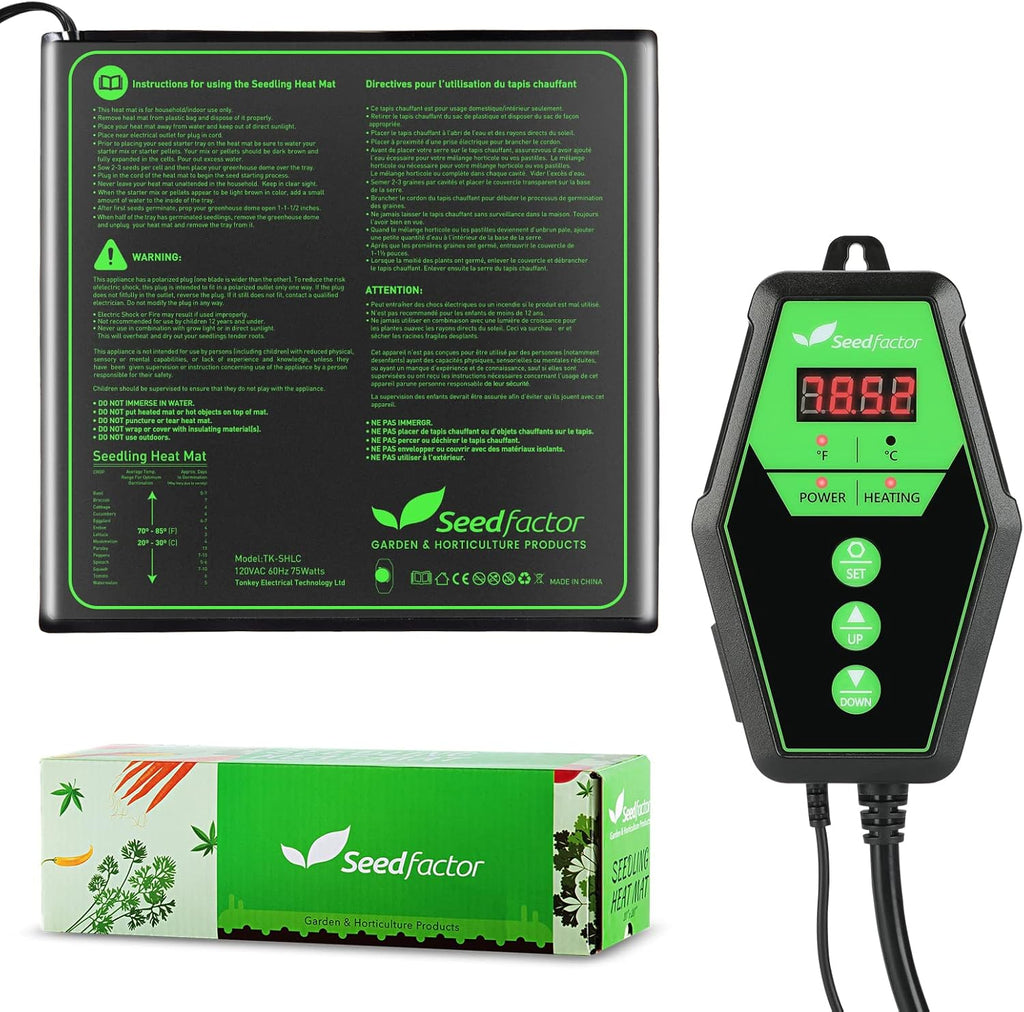 Seedfactor 20" x 20" MET Certified Seedling Heat Mat and Digital Thermostat Combo Set