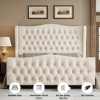 Keyluv Queen Size 54.3" Tall Bed Frame with Wingback Headboard & Footboard