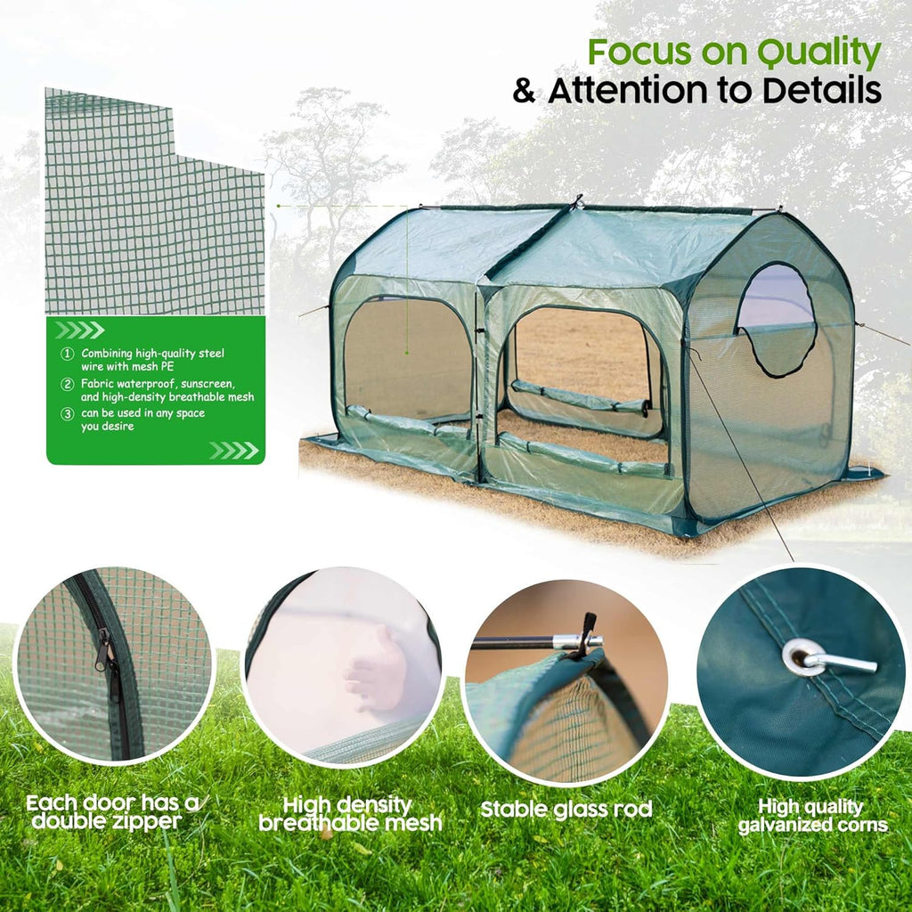 Pop up Greenhouse Tent Cover Tunnel Plant House,Large Gardening Flower Sunshine Room with Mesh Windows,Backyard PE Cover for Cold Frost Protector with Stakes and Rope Guys (Large Size)