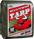 Green/Silver Heavy Duty Waterproof Tarp 16x16FT, 12mil Thick，Multifunctional tarp Whit Tear&Fade Resistant,UV Resistant,with Grommets and Reinforced Edges.