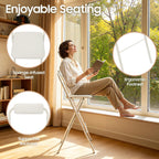 Folding Bar Stool with Backrest, 29.5 Inch Tall Foldable Stool Chair with Leather Padded Seat, Portable Counter Height Collapsible Stool for Kitchen Island Shop Cafe Dining Room, White, 1pcs