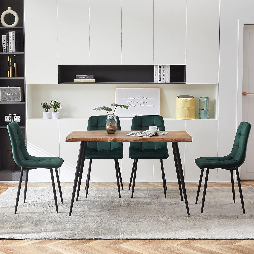 NORDICANA 5-Piece Dining Table Set, 47 in Modern Irregular Rectangle Kitchen Table & 4 Forest Green Velvet Upholstery Side Chairs, Metal Legs, Dining Room Set for 4