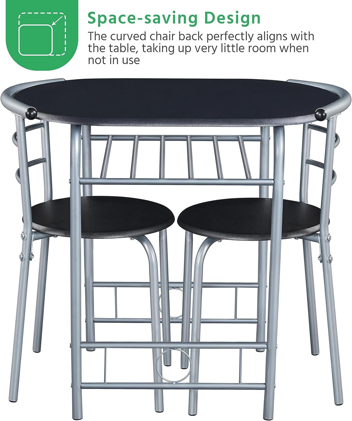 Yaheetech 3-Piece Dining Room Table Set, Kitchen Table & Chair Sets for 2, Compact Table Set w/Steel Legs, Built-in Wine Rack for Breakfast Nook, Small Space, Apartment, Black, 31.5x21x29" (LxWxH)