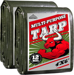 Green/Silver Heavy Duty Waterproof Tarp 4x6FT(2pack), 12mil Thick，Multifunctional tarp Whit Tear&Fade Resistant,UV Resistant,with Grommets and Reinforced Edges.