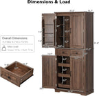 71" Tall Kitchen Pantry Cabinet, Freestanding Storage Cupboard with 3 Pull-Out Organizers, 6 Door Shelves & 2 Drawers, Embossed Texture Finish, for Kitchen Dining Room (Brown 4 doors 2 drawers +MDF)