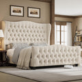 Keyluv Queen Size 54.3" Tall Bed Frame with Wingback Headboard & Footboard