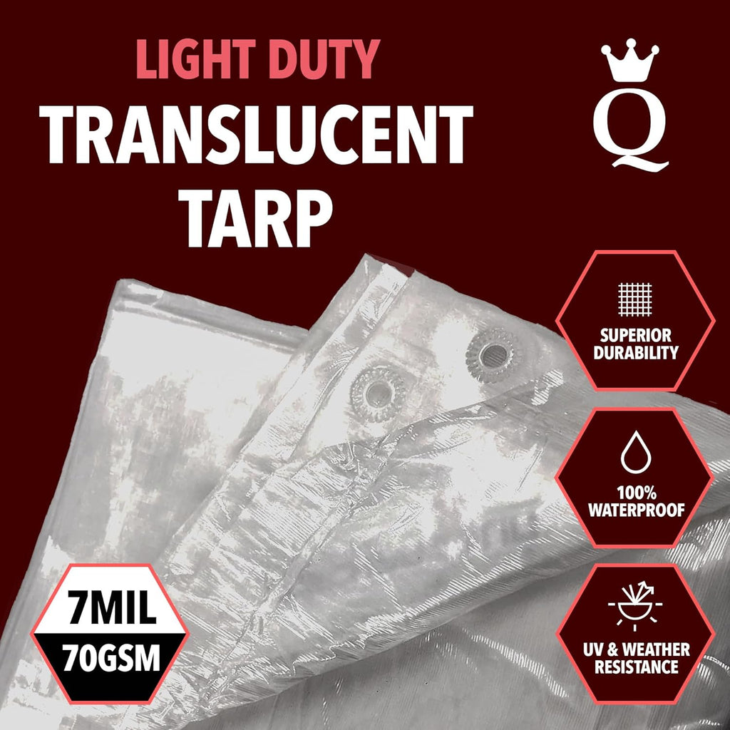 QUEEN OF TARPS | 6x8 Light Duty Tarp Waterproof, 70 GSM is 7 MIL, UV/Tear Resistant Tarp, Camping, Outdoor Furniture, Car, Tents, Painting, Firewood Protection | 6x8, Light Duty