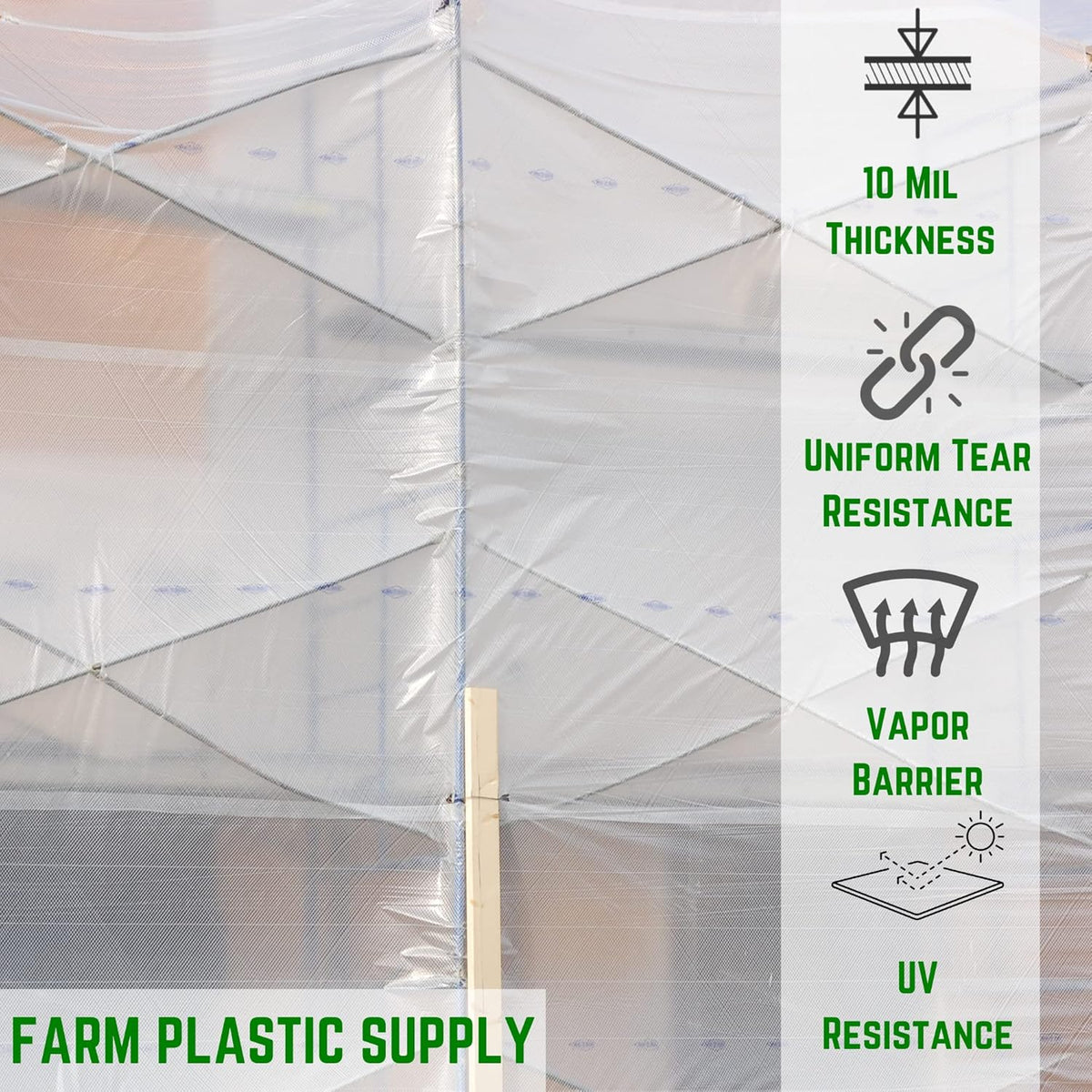 Farm Plastic Supply - Dura Skrim String Reinforced Clear Plastic Sheeting - 10 Mil - (52' x 45') - UV-Rated Extra Heavy Duty Poly Film Tear Resistant, Vapor Barrier Polyethylene Roll for Construction