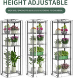 Mini 5-Tier Greenhouse for Indoor Outdoor, 15.7" L×11.8" W×62.3" H Portable Greenhouse with Clear PVC Cover and Metal Shelf for Growing Vegetables, Flowers and Seedlings, with Wheels