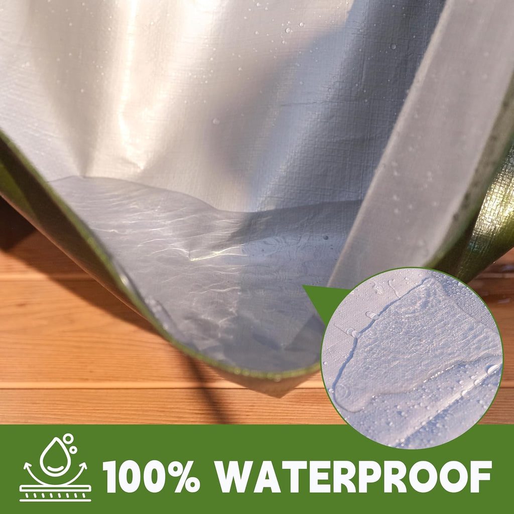 Green/Silver Heavy Duty Waterproof Tarp 20x40FT, 12mil Thick，Multifunctional tarp Whit Tear&Fade Resistant,UV Resistant,with Grommets and Reinforced Edges.