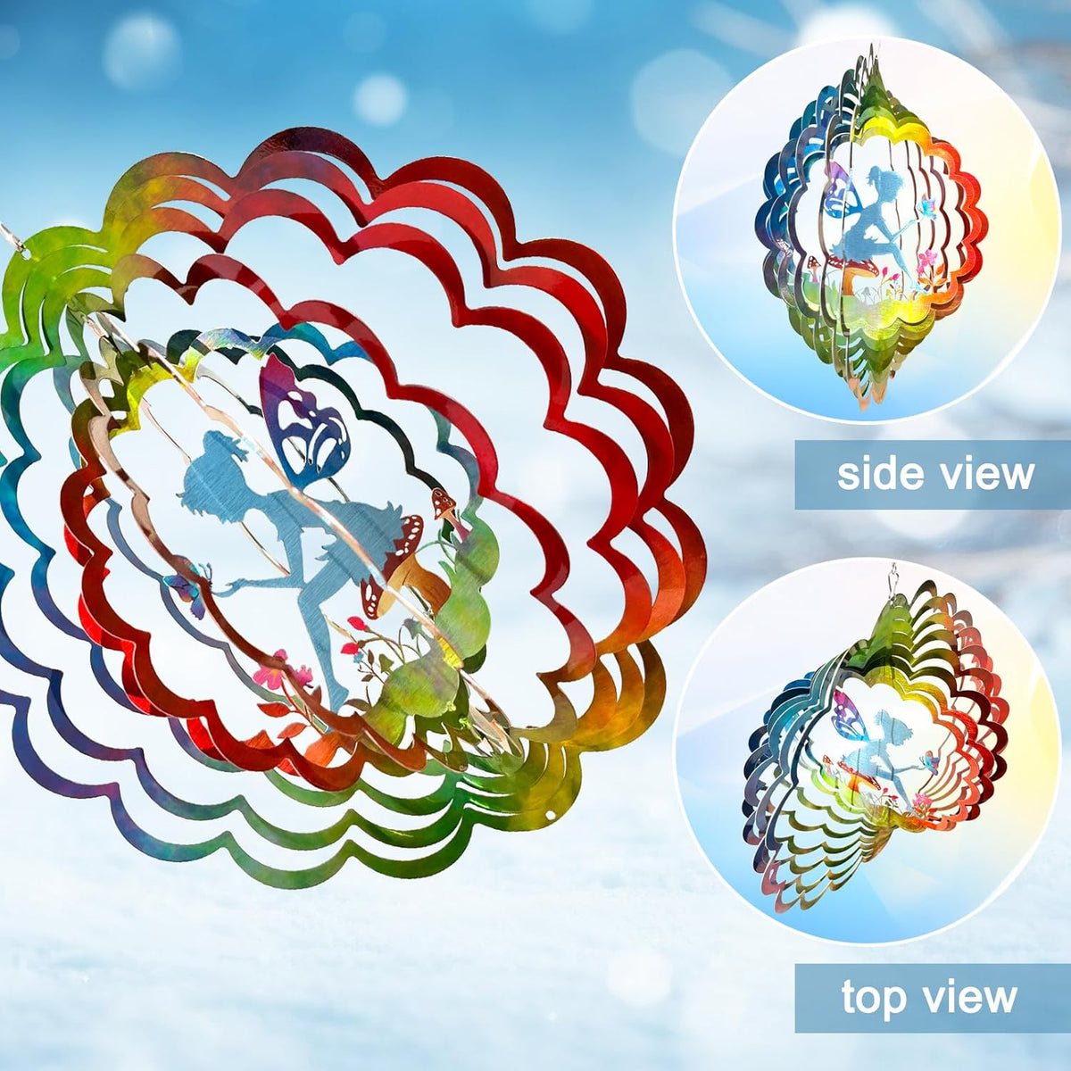 Fairy Wind Spinner - Kinetic Hanging Wind Sculpture | 12-Inch 3D Windcatcher for Garden, Metal Art Yard Decor, Outdoor Ornament & Lovely Gifts for Mother, Wife, Daughter, Girls & Women