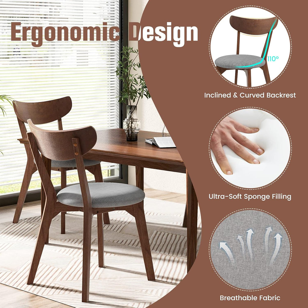 KOTEK Dining Chairs Set of 2 with Rubber Wood Legs | Mid Century Modern Kitchen Chairs with Cushioned Seat, Curved Backrest, Wooden Side Chairs for Dining Room, Living Room