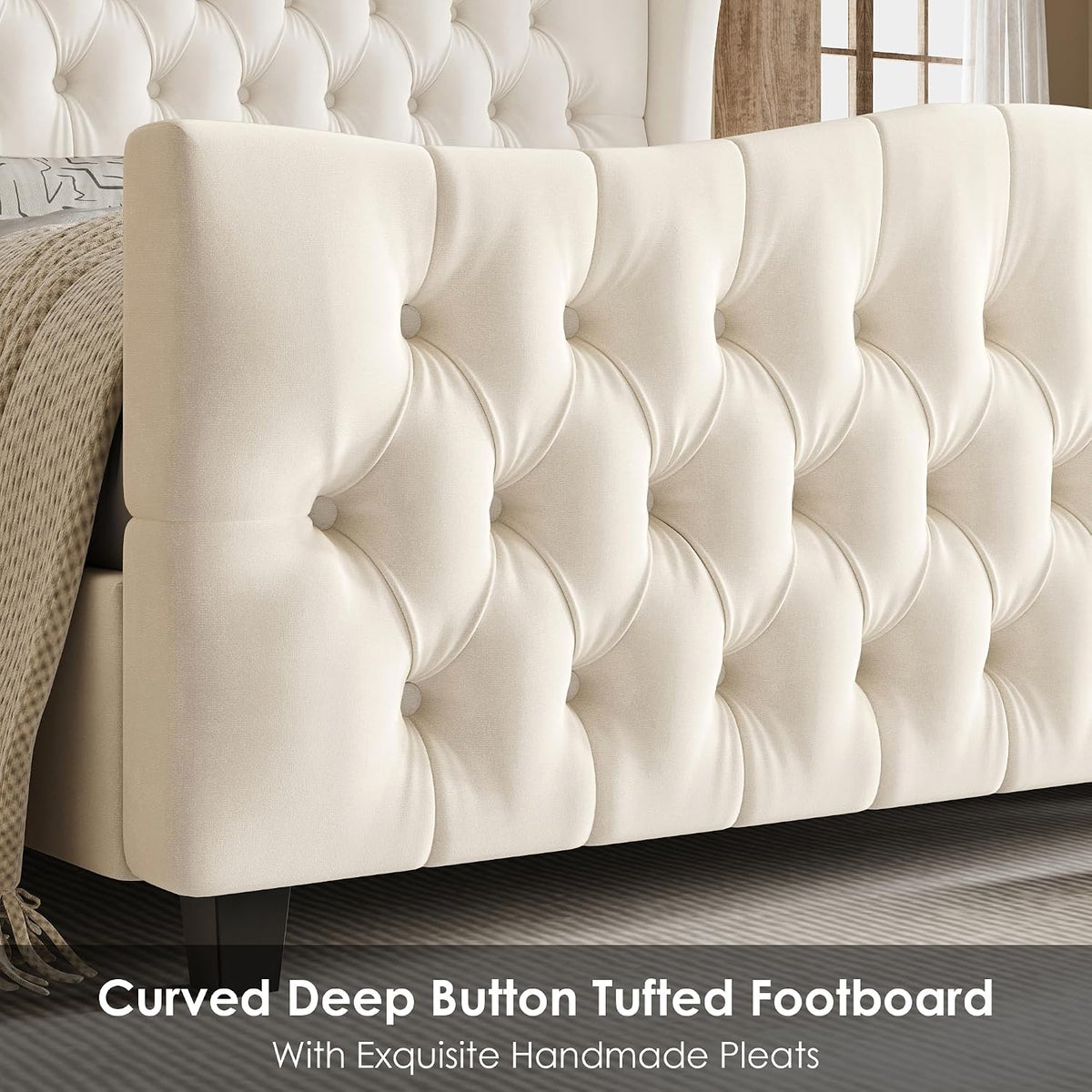 Keyluv Queen Size 54.3" Tall Bed Frame with Wingback Headboard & Footboard