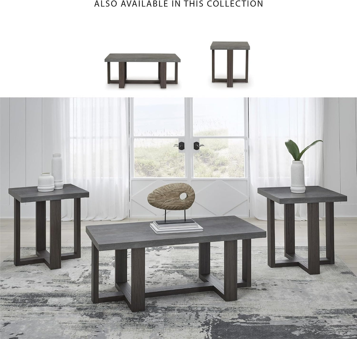 Signature Design by Ashley Dynnford Industrial Water Stain Resistant Table, Set of 3, Gray & Dark Brown