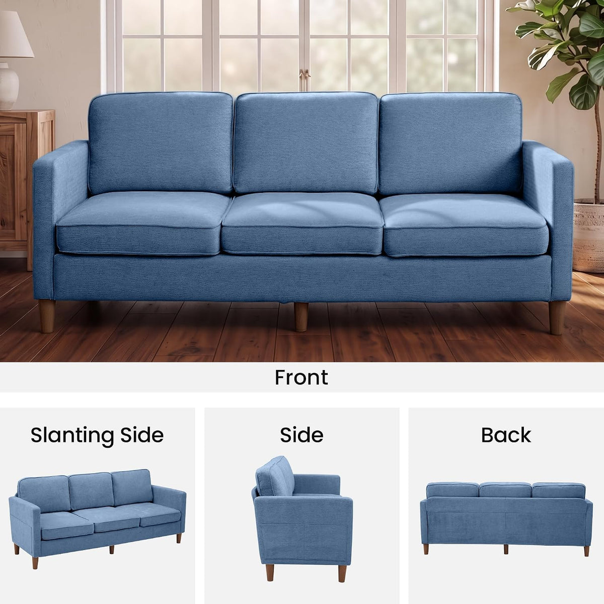 80" Chenille Sofa Mid Century Modern 3 Seater Couch for Living Room Office