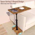 End Table Adjustable Height, 22.8"L Side Table Tv Tray with Wheels, 90° Tilting Panel Couch Table That Slides Under, Small End Table for Small Spaces, Overbed Bedside Desk Mobile Rolling Laptop Stand