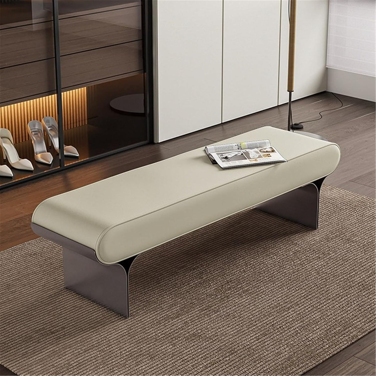 Modern Wooden Bench at The Foot of The Bed Long Beside The Suitable for Bedroom and Walk-in Closet Entryway(XL)
