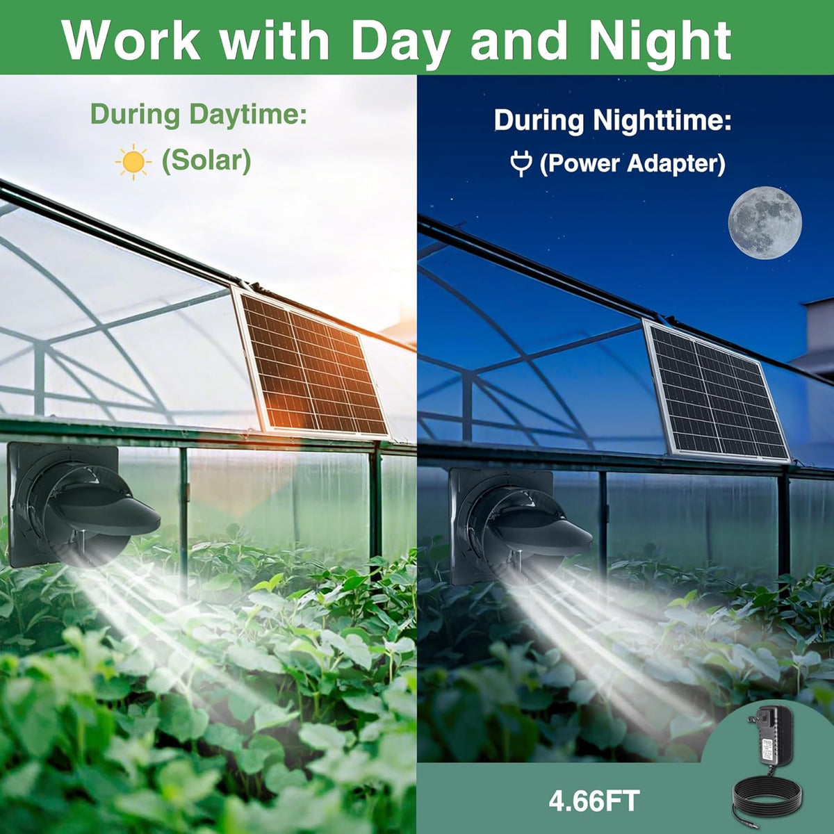 Solar Exhaust Fan, 25W Solar Panel + 8" Ventilation Vent Fan, with Power Adapter, Anti-backflow Valve, High Speed Solar Powered Exhaust Fan with Bracket for Shed, Chicken Coop, Greenhouse, Dog House
