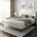HAOARA King Size Platform Bed Frame with Upholstered Button Tufted Headboard, Mattress Foundation with Wooden Slat Support, Noise Free, No Box Spring Needed, Easy Assembly, Beige Velvet