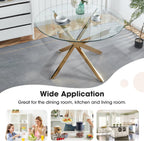 Round Glass Dining Table Set for 4, Small Kitchen Table Set for 4, 47" Circle Glass Dinner Table and Green Velvet Chairs Set of 4,5 Piece Round Dining Room Table Set for Dinette Breakfast Cafe Party