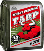 Green/Silver Heavy Duty Waterproof Tarp 6x8FT, 12mil Thick，Multifunctional tarp Whit Tear&Fade Resistant,UV Resistant,with Grommets and Reinforced Edges.