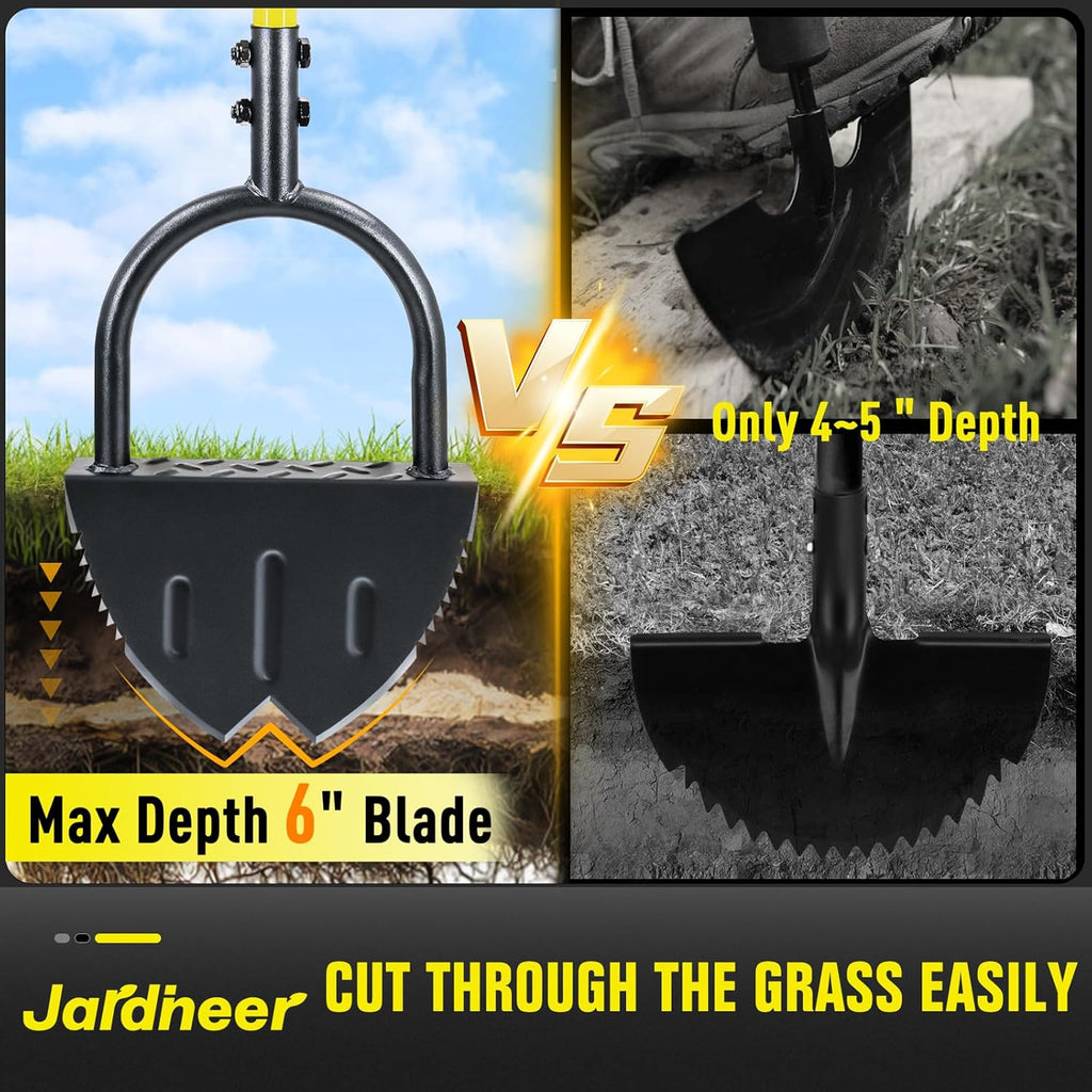 Jardineer Edger Lawn Tool Long Handle, Upgraded Manual Grass Edger with Double V-Shaped Serrated Edge Blade and Wide Footplate, Edgers for Landscaping Yard Maintenance
