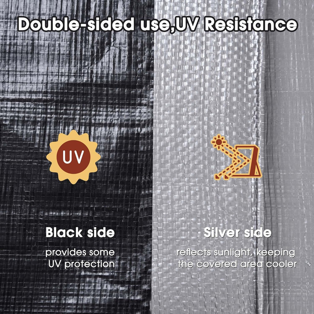 Yescom 12x16Ft 14 Mil Heavy Duty Reinforced Poly Tarp Reversible Waterproof Tarpaulin Ground Sheet Cover Reversible Silver Black Tarps