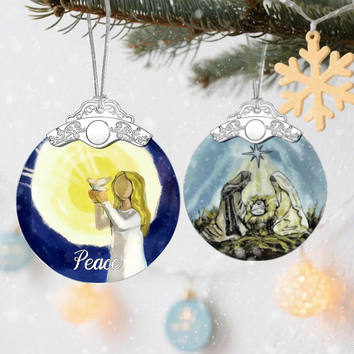 Stained Glass Ornament, Peace Angel Christmas Ornaments, Christmas Decorations for Tree, Holiday Ornament, Holiday Party Gifts, Gift Ideas & Xmas Gift - Peace Angel