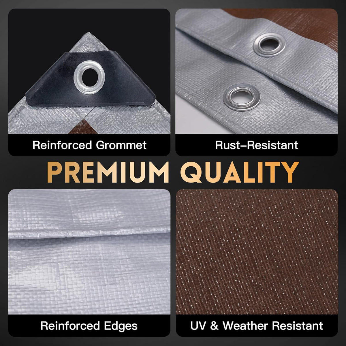 Tarp 6x8 ft Heavy Duty 10mil Silver/Brown 100% Waterproof High Durability Multipurpose Outdoor Tarpaulin,Uv Resistant,for Courtyards,Camping, Canopy, Trailer, Boats, Camping, Etc -by MVPNET
