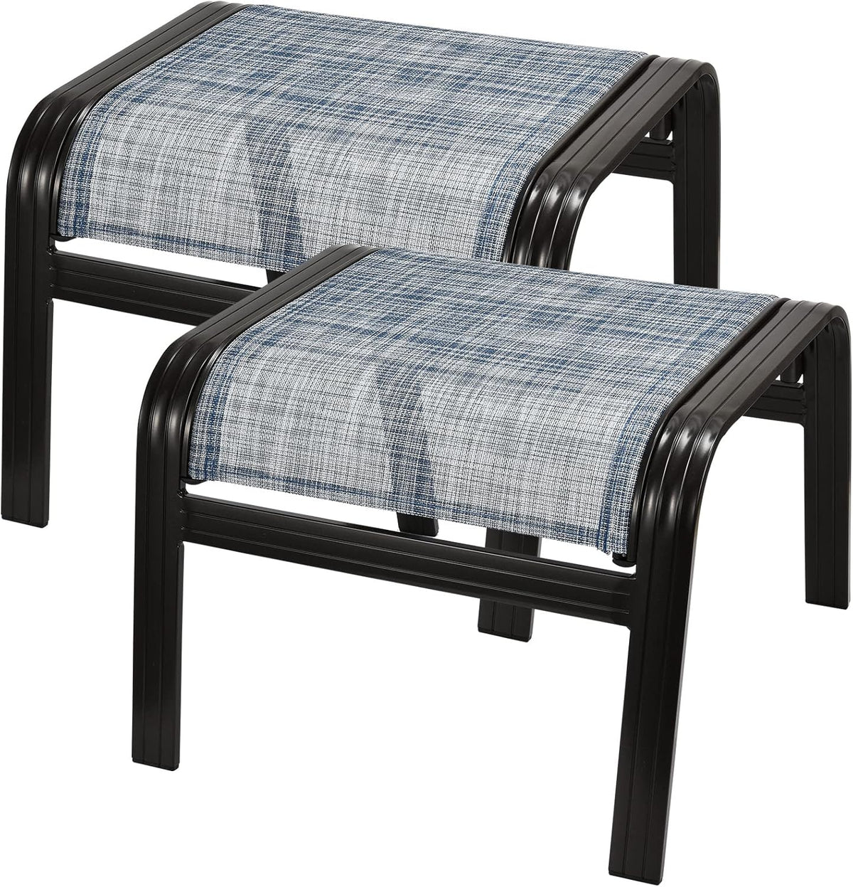 Outdoor Foot Stools Gift for Patio Ottoman Footrest Aluminum Portable Seat Wicker Furniture Stackable Dining Ottoman 2 Pack Blue