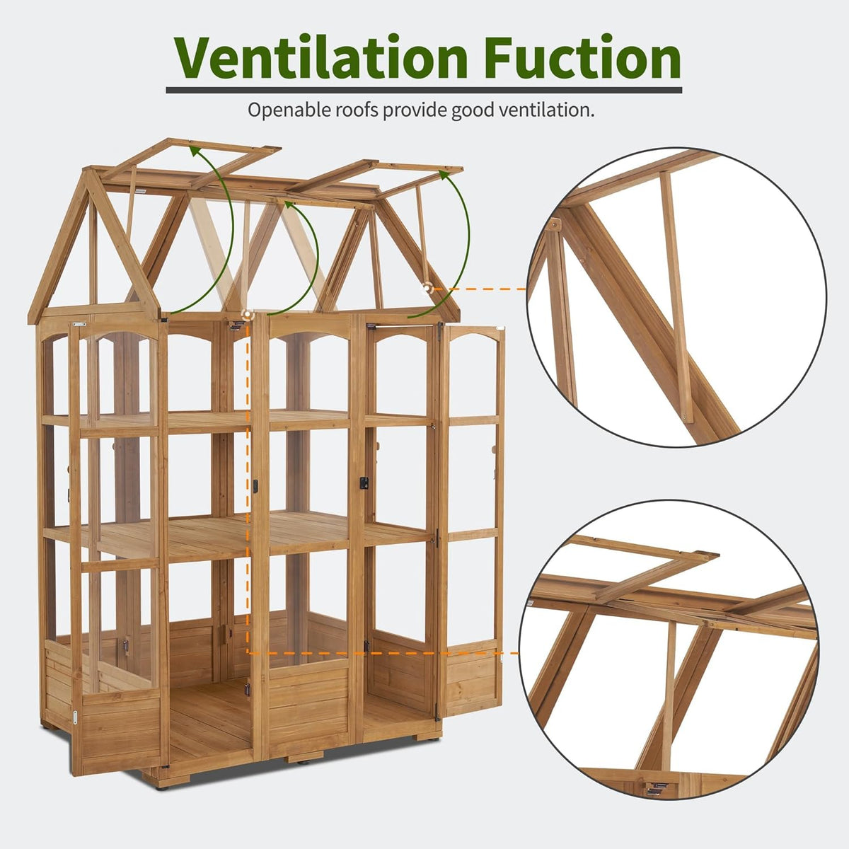 MCombo Wooden Greenhouse, Outdoor Greenhouse with Adjustable Roof Vent and 6 Lockable Door for Backyard/Outdoor Use, (48 x 38.8 x 83.9 Inches) 0851 (Natural)