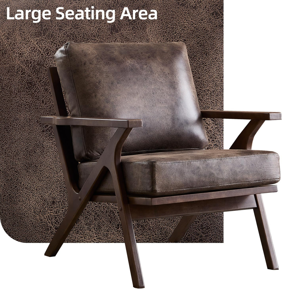 INZOY Mid-Century Modern Accent Chair with Wood Frame, PU Leather Living Room Chair and Soft Thick Padded Armchair for Living Room Bedroom Reception with Removable Upholstered Cushions, Dark Grey