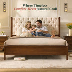 Jocisland Queen Size Solid Wood Bed Frame,57" Wingback Headboard,Walnut