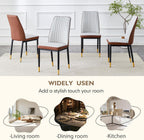 Dining Room Chairs Set of 6, Leather Two-Tone Leather Upholstery Kitchen Chairs with High Back, Vertical Channel Stitching, Powder-Coated Black Metal Legs for Dining Room, Kitchen, Living Room