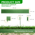 Metal Landscape Edging 6 Pack 40" L x 6" H,Galvanized Bendable Metal Garden Edging,Hammer- in Steel Landscape Edging with a Pair of Gloves and 7 Clips,Green (20 FT Total)