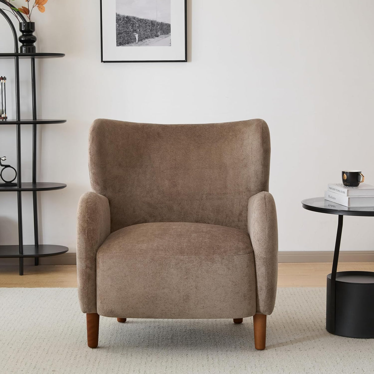 Christopher Knight Home Dolly Mid-Century Modern Velvet Upholstered Wingback Club Chair, Living Room Lounge Chair for Relaxation, Reading Armchair, Solid Wood Living Room Accent Chair, Camel+Brown