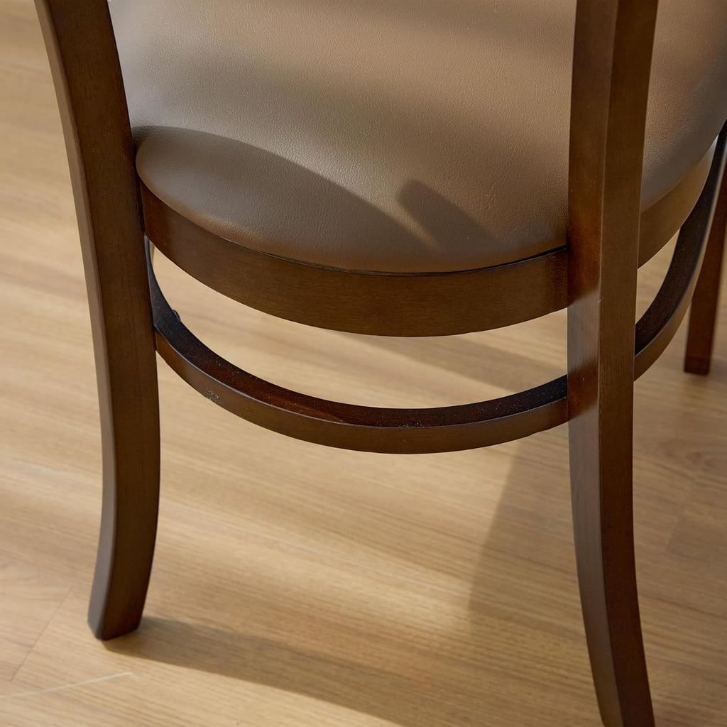 Livinia Mint Dining Chair Set of 2, Solid Malaysian Oak PU Leather Upholstered Cushion Seat, Straight Back Side Chairs (Walnut)