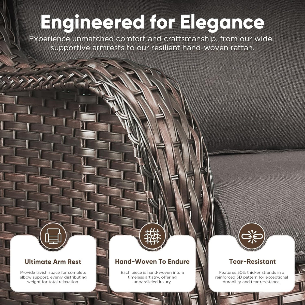 Belord Outdoor Swivel Chairs Set of 2,Patio Wicker Rocker Chairs,All Weather Patio Conversation Furniture Set, Ideal for Porch Balcony Deck Yard, Brown Wicker/Gray