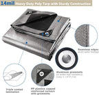 Yescom 12x16Ft 14 Mil Heavy Duty Reinforced Poly Tarp Reversible Waterproof Tarpaulin Ground Sheet Cover Reversible Silver Black Tarps